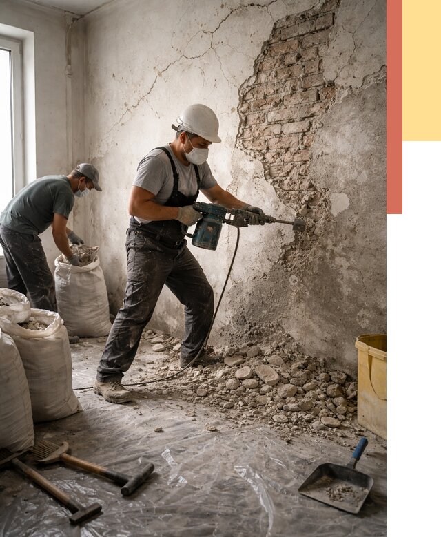 Демонтаж штукатурки со стен в Дальнереченске от 7337 руб/м² — быстро и недорого | ОТДЕЛОЧНИК-Длн