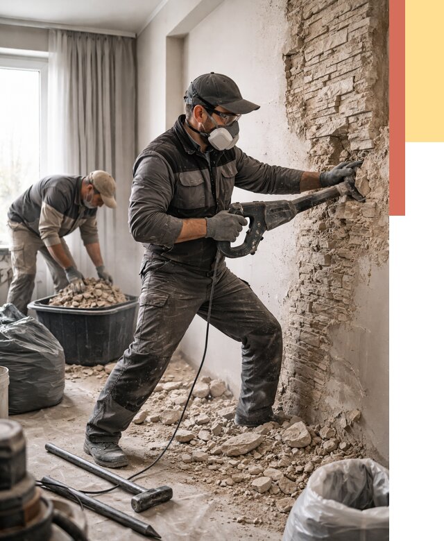 Демонтаж декоративного камня в Дальнереченске от 1478 руб/м² — быстро и недорого | ОТДЕЛОЧНИК-Длн