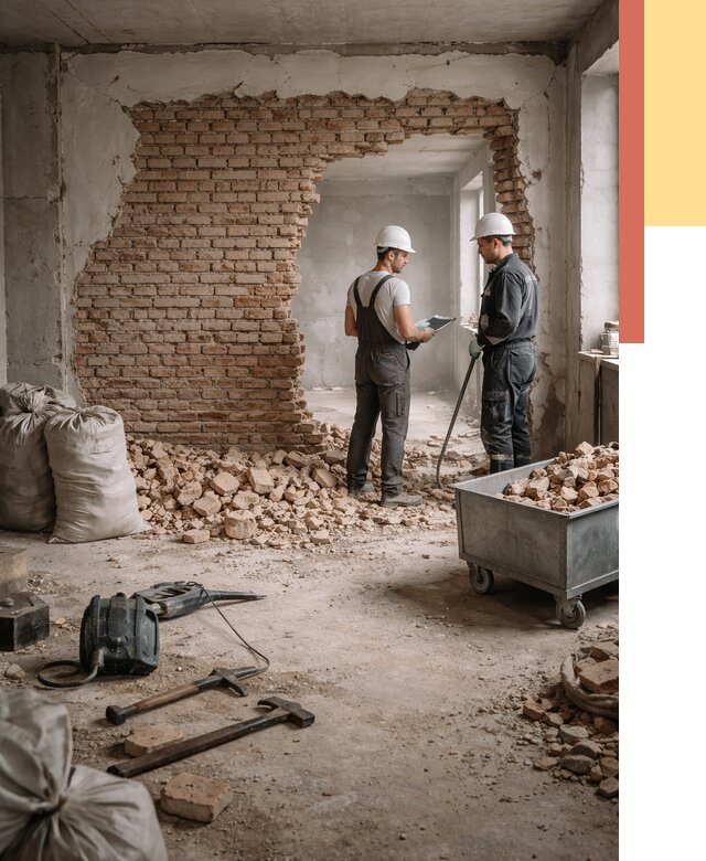 Демонтаж кирпичных стен в Дальнереченске от 4280 руб. — быстро, недорого, под ключ | ОТДЕЛОЧНИК-Длн