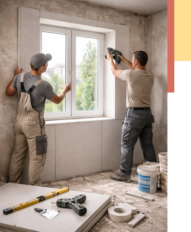 Монтаж откосов из гипсокартона в Дальнереченске от 4586 руб. под ключ | ОТДЕЛОЧНИК-Длн