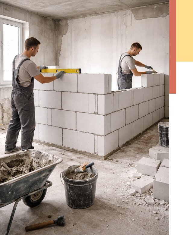 Кладка перегородок из ПГП в Дальнереченске от 2548 руб./м2 — монтаж и возведение под ключ | ОТДЕЛОЧНИК-Длн