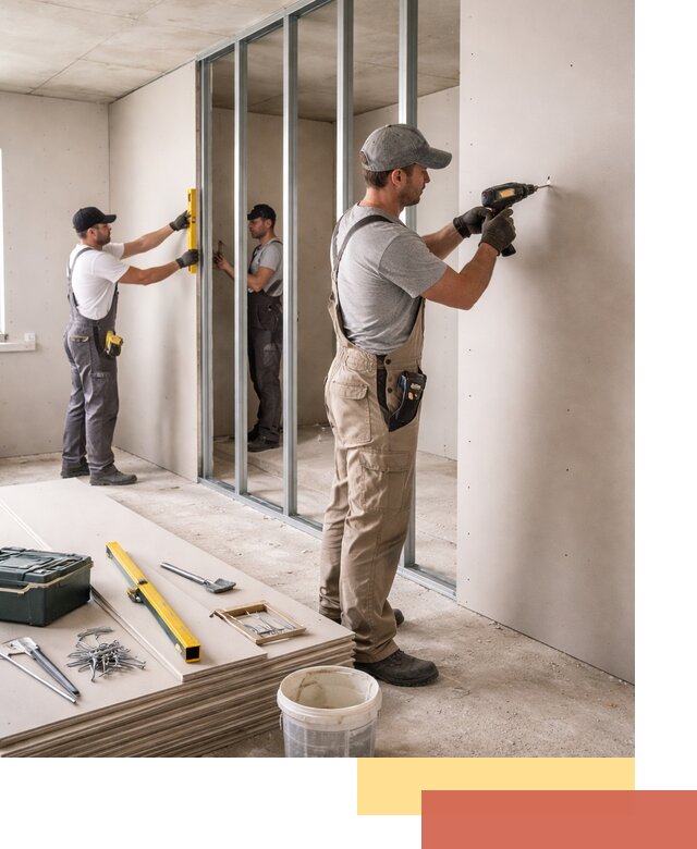 Однослойная перегородка из гипсокартона в Дальнереченске под ключ, монтаж и отделка