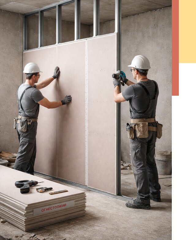 Перегородка из огнестойкого гипсокартона в Дальнереченске от 1885 руб. под ключ | ОТДЕЛОЧНИК-Длн