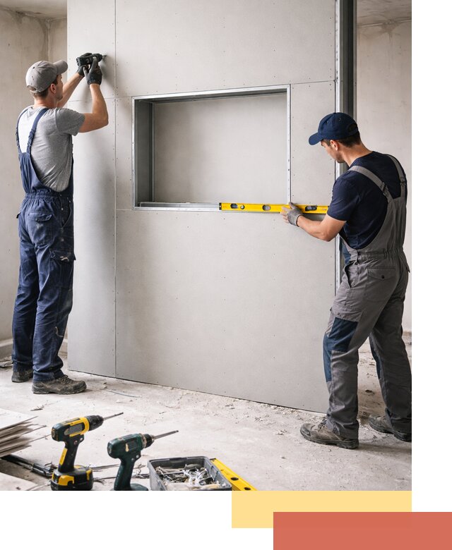 Перегородка из гипсокартона с нишей под декор в Дальнереченске