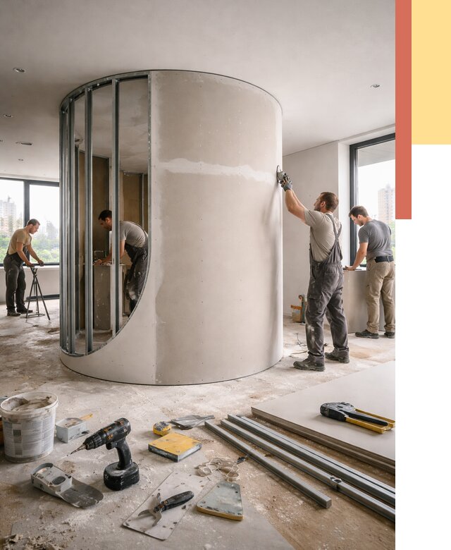 Радиусная перегородка из гипсокартона в Дальнереченске от 2955 руб. под ключ | ОТДЕЛОЧНИК-Длн