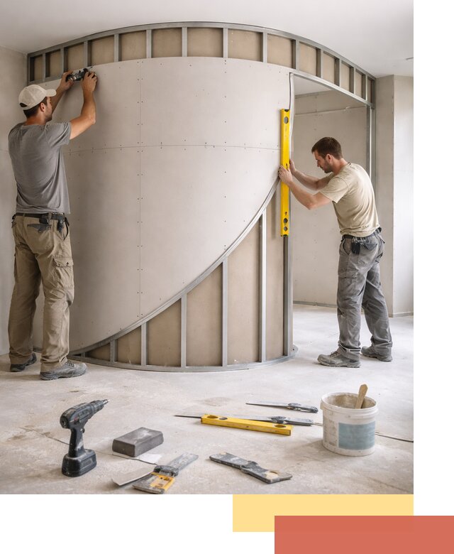 Радиусная перегородка из гипсокартона в Дальнереченске под ключ