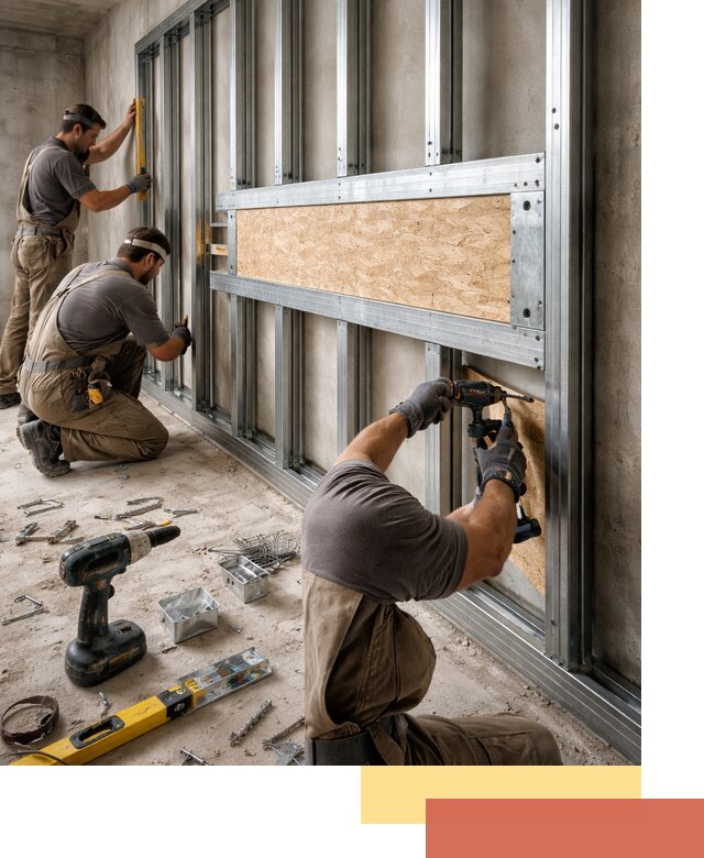 Усиленная перегородка для крепления тяжёлых конструкций в Дальнереченске