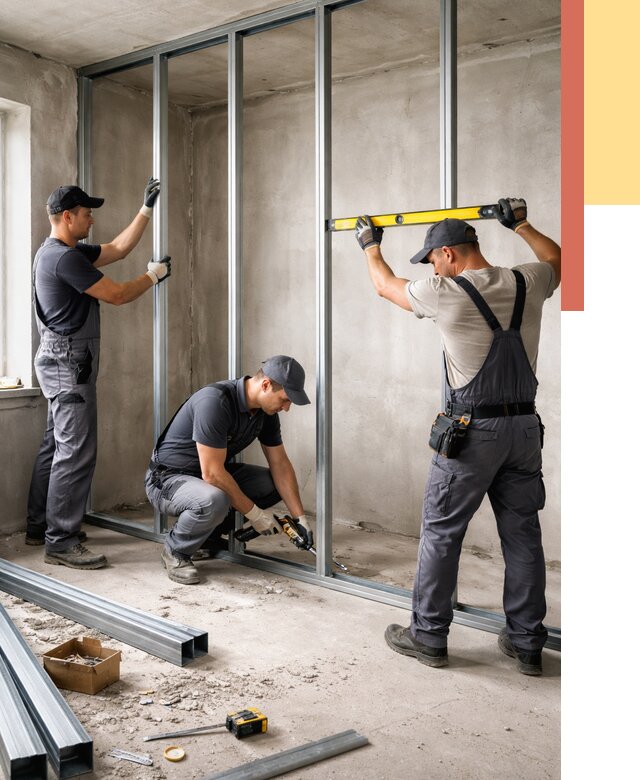 Монтаж каркаса перегородки из профиля в Дальнереченске от 764 руб. | ОТДЕЛОЧНИК-Длн