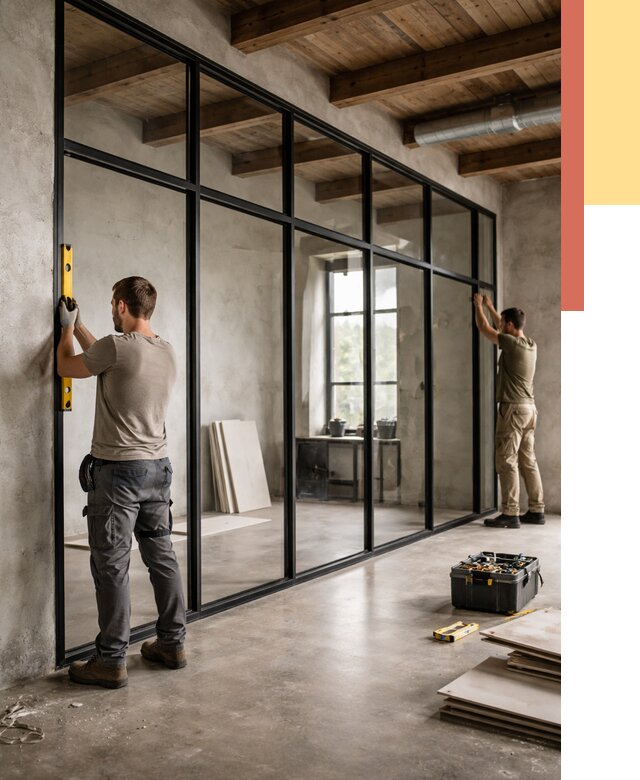 Стеклянные перегородки лофт в Дальнереченске от 10700 руб. под ключ | ОТДЕЛОЧНИК-Длн