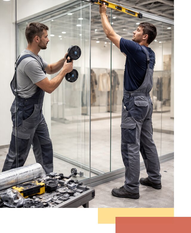 Стеклянные перегородки для магазинов в Дальнереченске — монтаж и установка