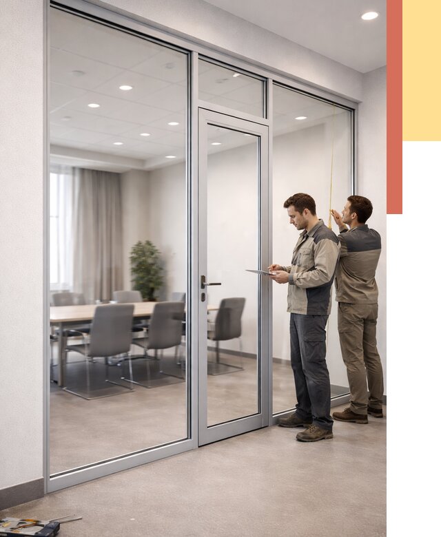 Установка и монтаж алюминиевых перегородок со стеклом в Дальнереченске от 8356 руб. | ОТДЕЛОЧНИК-Длн