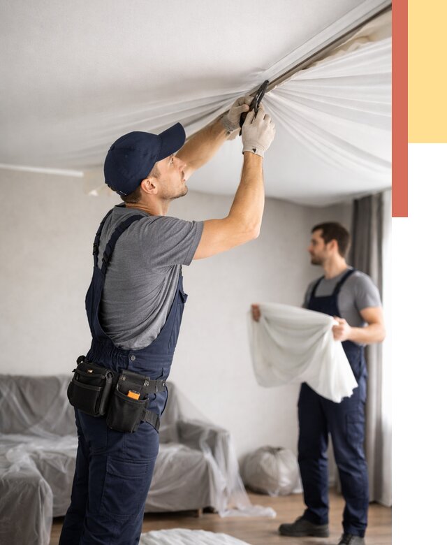 Демонтаж натяжного потолка в Дальнереченске от 4586 руб. — снятие и разбор под ключ | ОТДЕЛОЧНИК-Длн