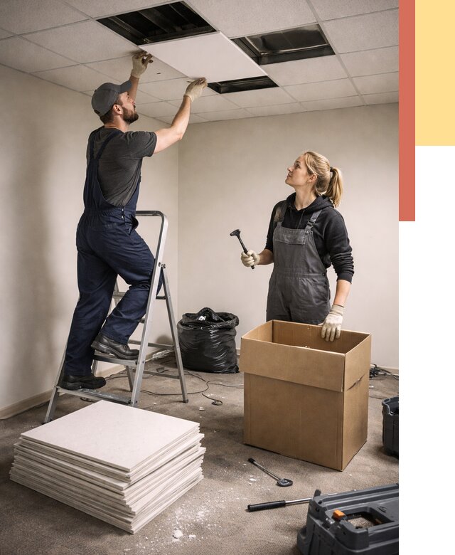 Демонтаж потолочной плитки в Дальнереченске от 4586 руб. быстро и недорого | ОТДЕЛОЧНИК-Длн