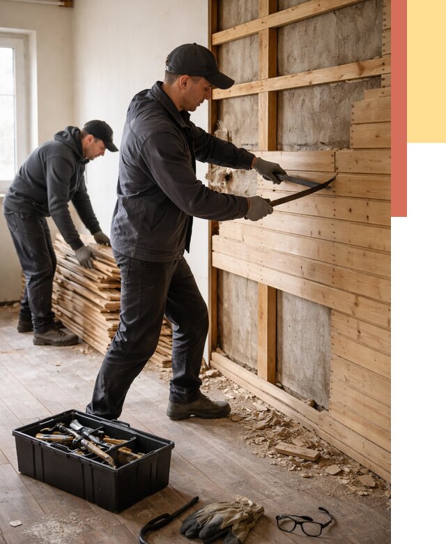 Демонтаж вагонки в Дальнереченске от 3872 руб/м2 — быстро и недорого | ОТДЕЛОЧНИК-Длн