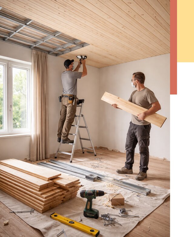 Монтаж потолка из вагонки в Дальнереченске от 6624 руб. | Быстро и недорого — ОТДЕЛОЧНИК-Длн