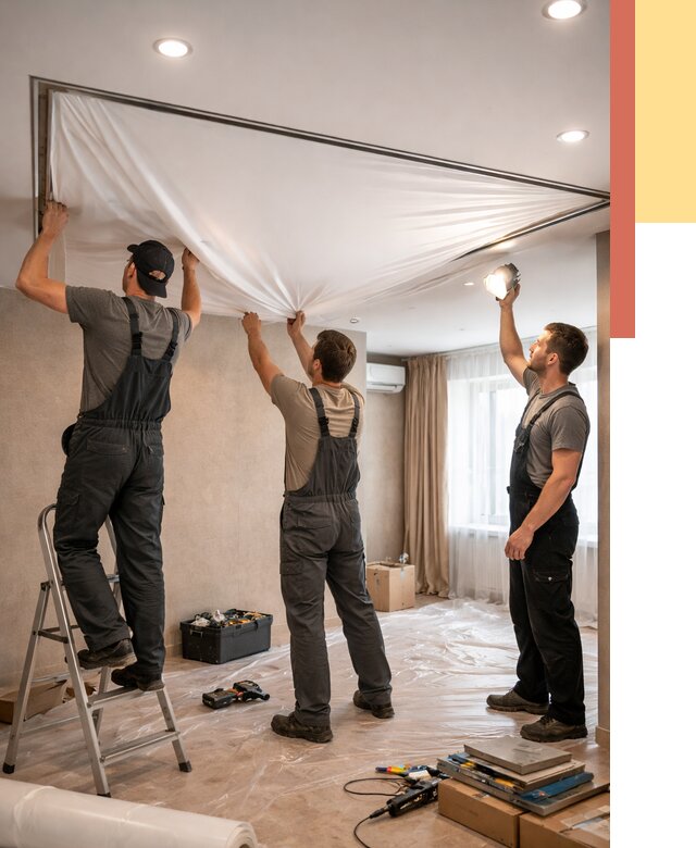 Монтаж ПВХ натяжного потолка в Дальнереченске от 3567 руб. под ключ | ОТДЕЛОЧНИК-Длн