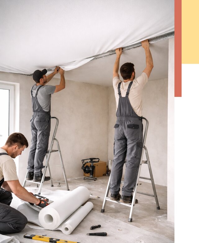 Монтаж тканевого натяжного потолка в Дальнереченске от 3567 руб. под ключ | ОТДЕЛОЧНИК-Длн