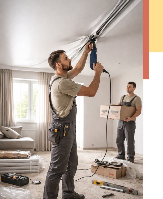 Монтаж сатинового натяжного потолка в Дальнереченске от 3567 руб. | Быстро, недорого — ОТДЕЛОЧНИК-Длн