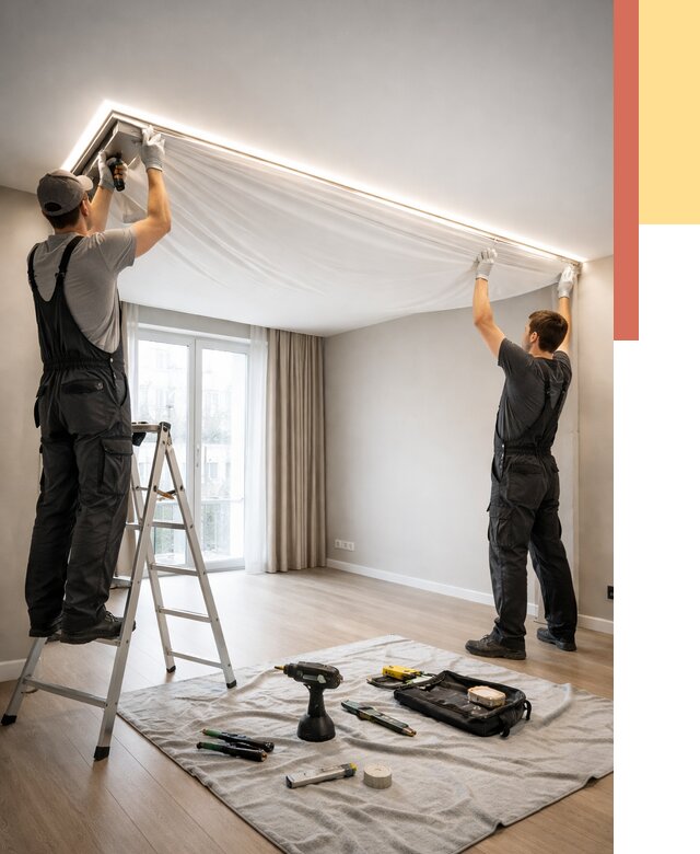 Монтаж парящего натяжного потолка в Дальнереченске от 4586 руб. быстро и недорого | ОТДЕЛОЧНИК-Длн