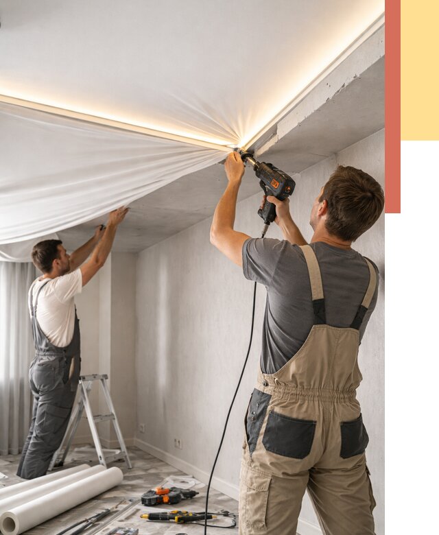 Монтаж натяжного потолка с подсветкой в Дальнереченске от 968 руб. | ОТДЕЛОЧНИК-Длн