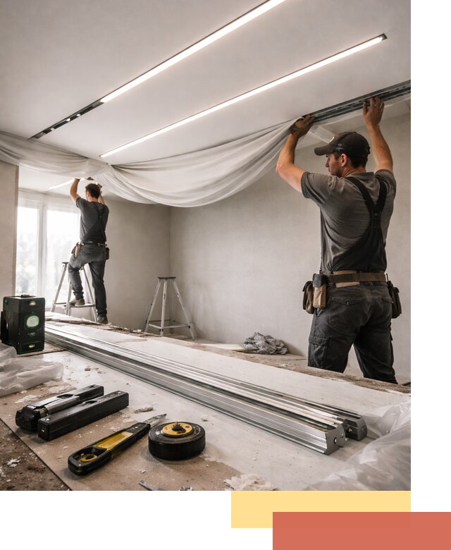 Монтаж натяжных потолков со световыми линиями в Дальнереченске