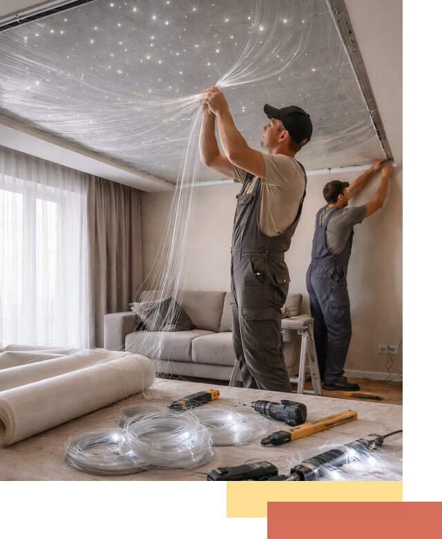 Монтаж натяжного потолка «Звездное небо» в Дальнереченске