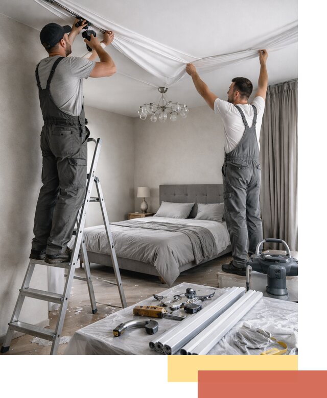 Монтаж натяжного потолка в спальне в Дальнереченске