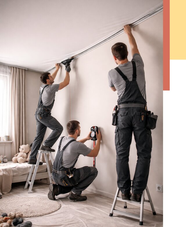 Монтаж натяжного потолка в детской в Дальнереченске от 3567 руб. — быстро и недорого | ОТДЕЛОЧНИК-Длн