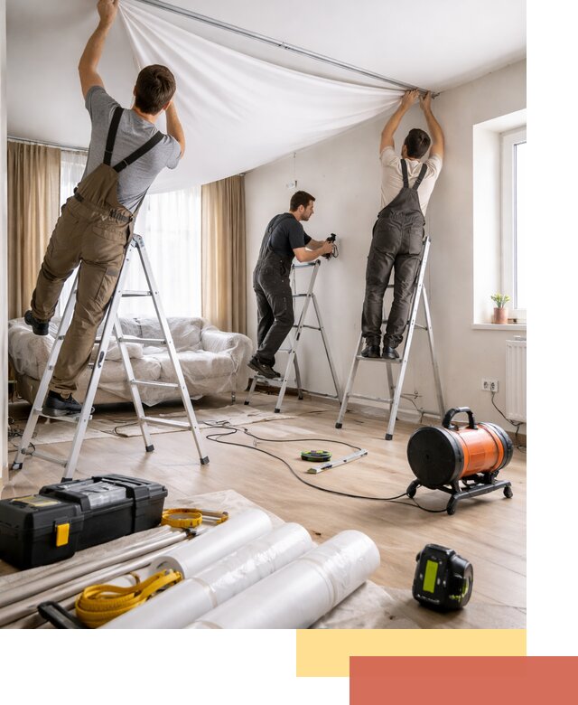 Монтаж натяжного потолка в гостиной в Дальнереченске