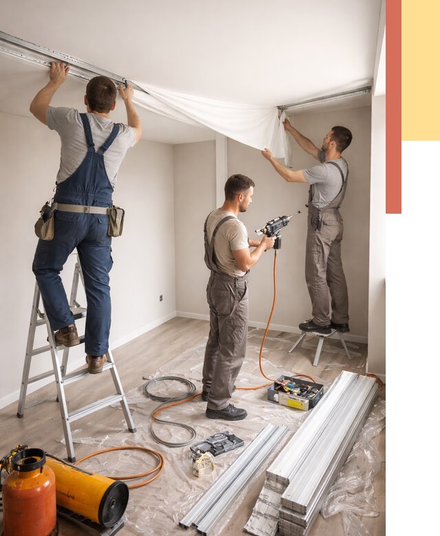 Монтаж натяжного потолка в студии в Дальнереченске от 5605 руб. — быстро и недорого | ОТДЕЛОЧНИК-Длн