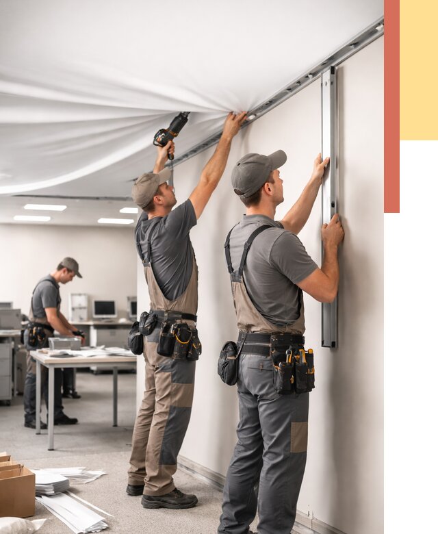 Монтаж натяжного потолка в офисе в Дальнереченске от 459 руб/м² — быстро и недорого | ОТДЕЛОЧНИК-Длн