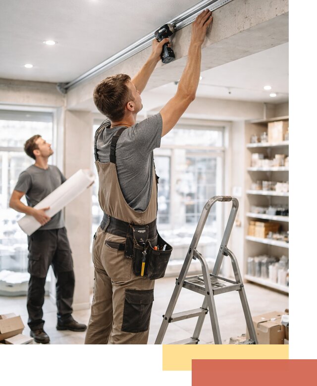 Монтаж натяжных потолков в магазине в Дальнереченске