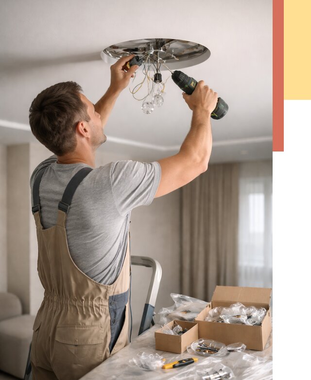 Установка люстры в натяжной потолок в Дальнереченске от 1223 руб. | Быстро и недорого — ОТДЕЛОЧНИК-Длн