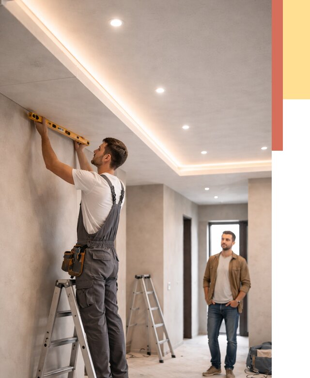 Потолок из гипсокартона с подсветкой в Дальнереченске от 764 руб./м2 под ключ | ОТДЕЛОЧНИК-Длн