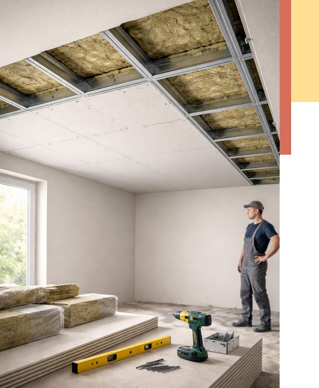 Звукоизоляция потолка ГКЛ в Дальнереченске от 968 руб. — монтаж под ключ | ОТДЕЛОЧНИК-Длн