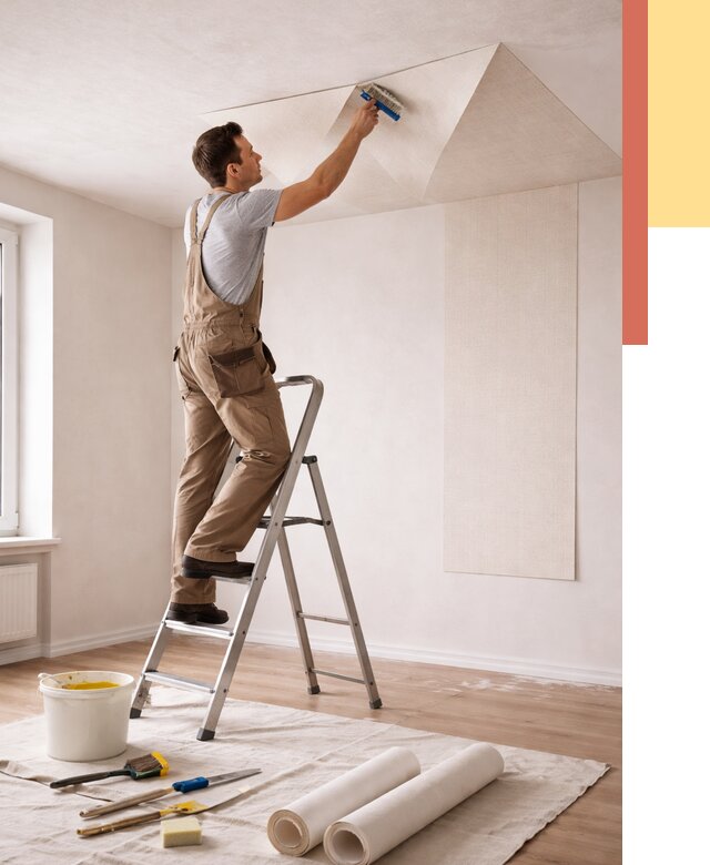 Поклейка обоев на потолок в Дальнереченске от 4586 руб. быстро и недорого | ОТДЕЛОЧНИК-Длн